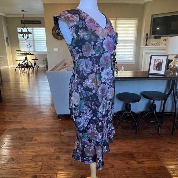 Jessica Simpson Floral Sheath Dress Women's Size Small Fitted Asymmetrical Hem - Picture 9 of 13